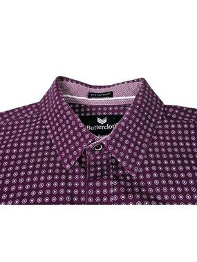 Buttercloth Icy Cotton Geometric Short Sleeve Shirt Mens Large RegularFit Purple